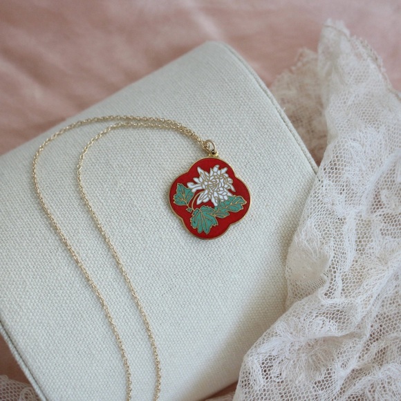 1970’s Chinese Cloisonné Peony Necklace - Picture 1 of 6